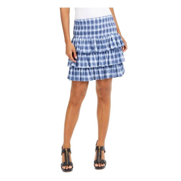 MICHAEL KORS Dresses & Skirts - MICHAEL KORS Womens Blue Plaid Short Ruffled Skirt Petites Size: P